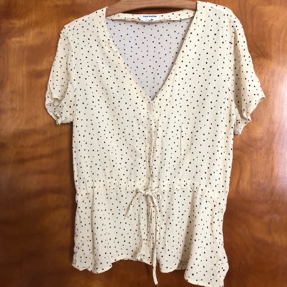 Frank & Oak Cream and Black Tie Front Blouse - Picture 7 of 7